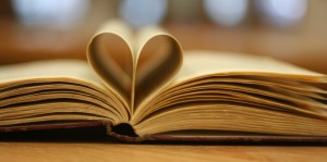 Book pages folded to form a heart